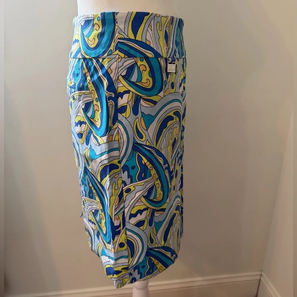 Lulu-B Size 4 Blue & Yellow Psychedelic Print Skort | Golf Resort Stretch Skirt